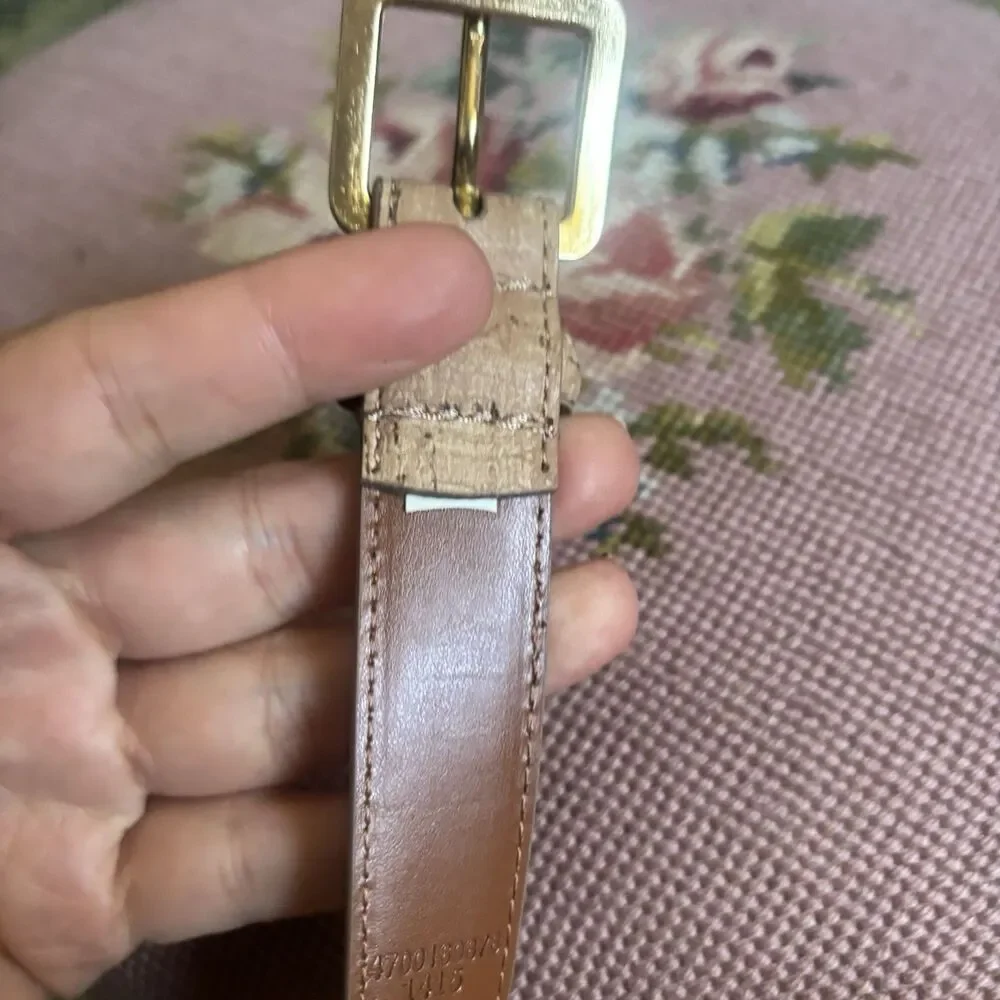Vtg y2k Ralph Lauren Natural Cork Belt Gold LRL Engraved Logo Metal Buckle Sz S